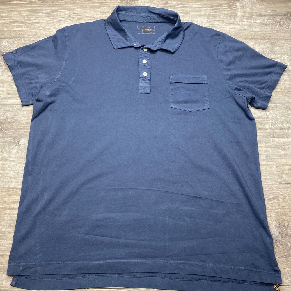 Billy Reid Polo Shirt Mens XL Navy Blue Garment Dye Organic Cotton Casual Pocket